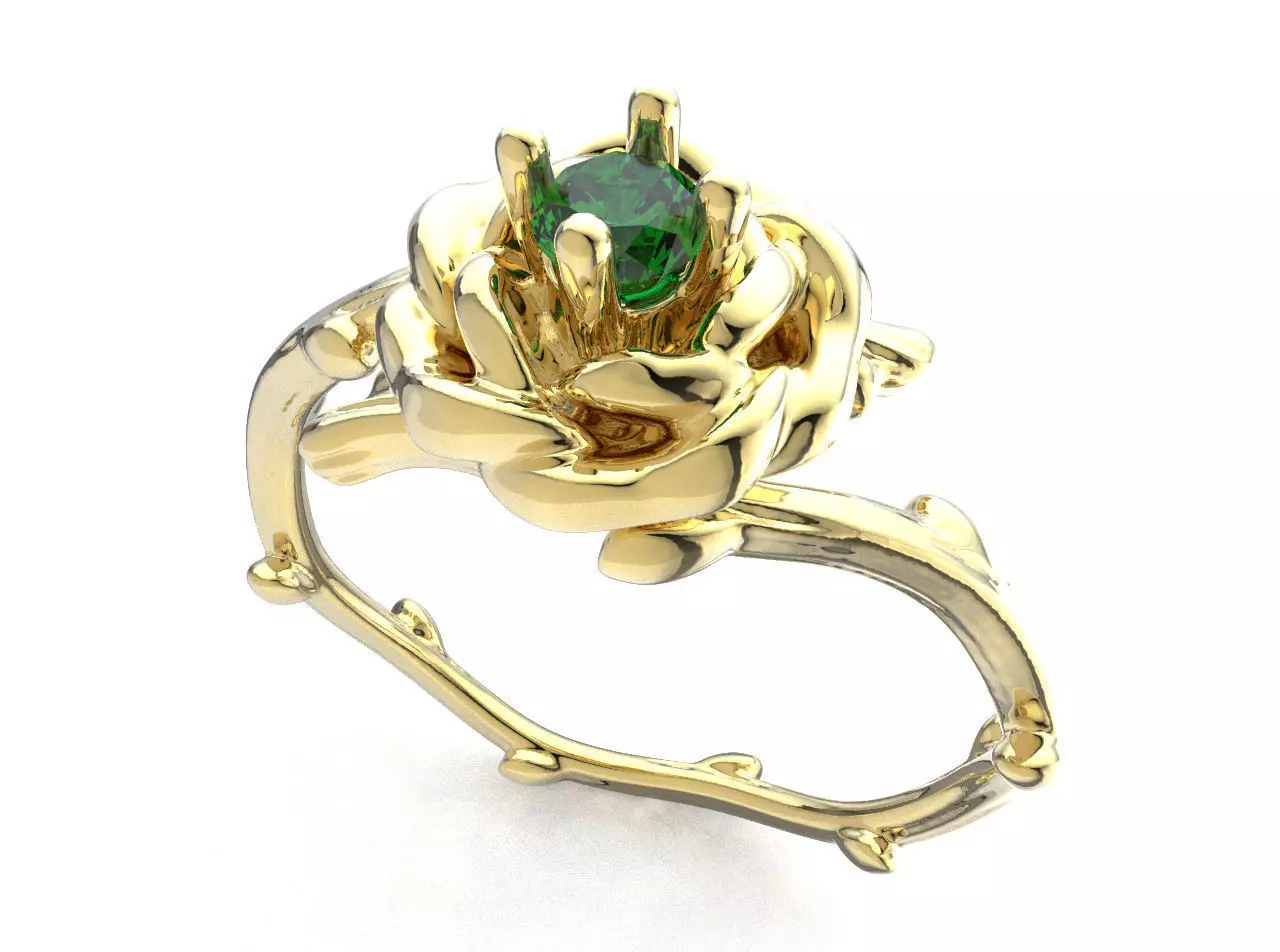 Ring005 emerald rose ring 3D print model_0