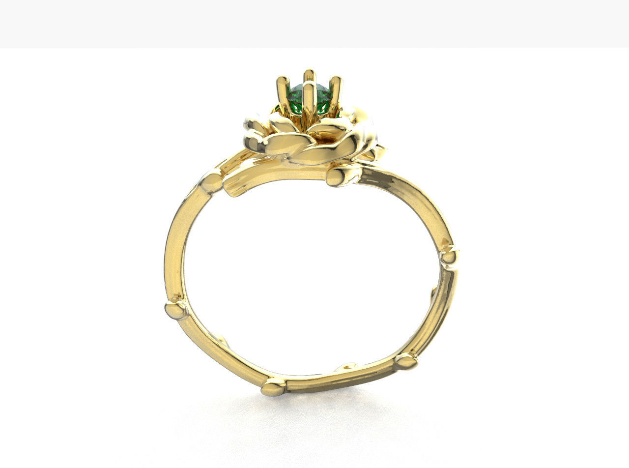 Ring005 emerald rose ring 3D print model_1