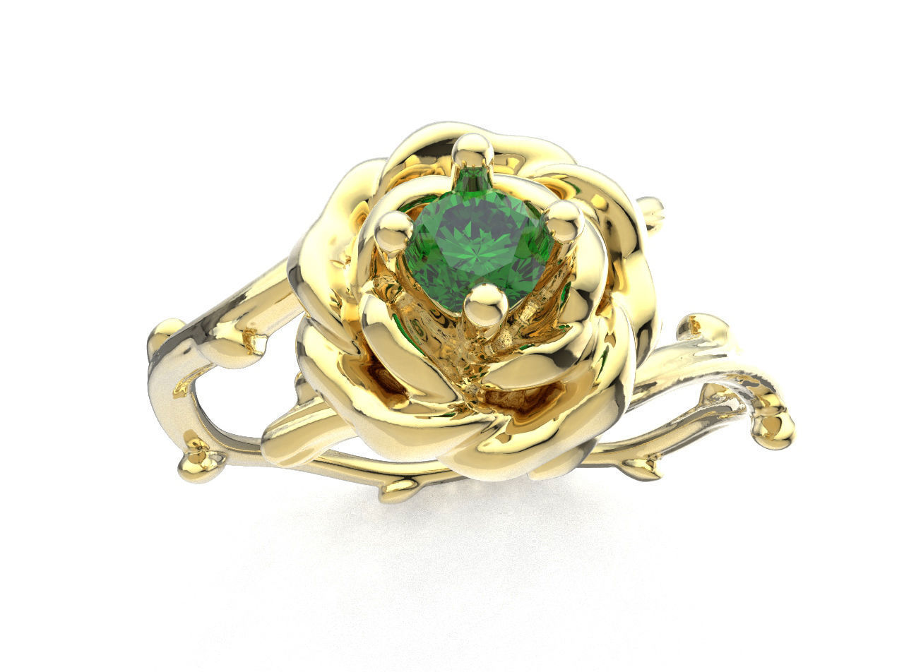 Ring005 emerald rose ring 3D print model_2