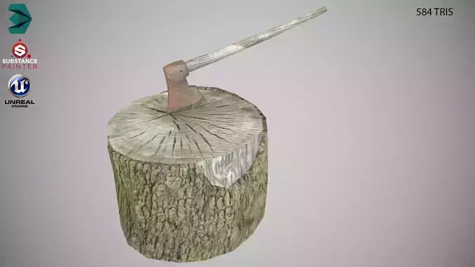 Low Poly Tree Stump Axe PBR