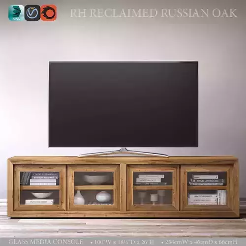 RH RECLAIMED RUSSIAN OAK GLASS MEDIA CONSOLE