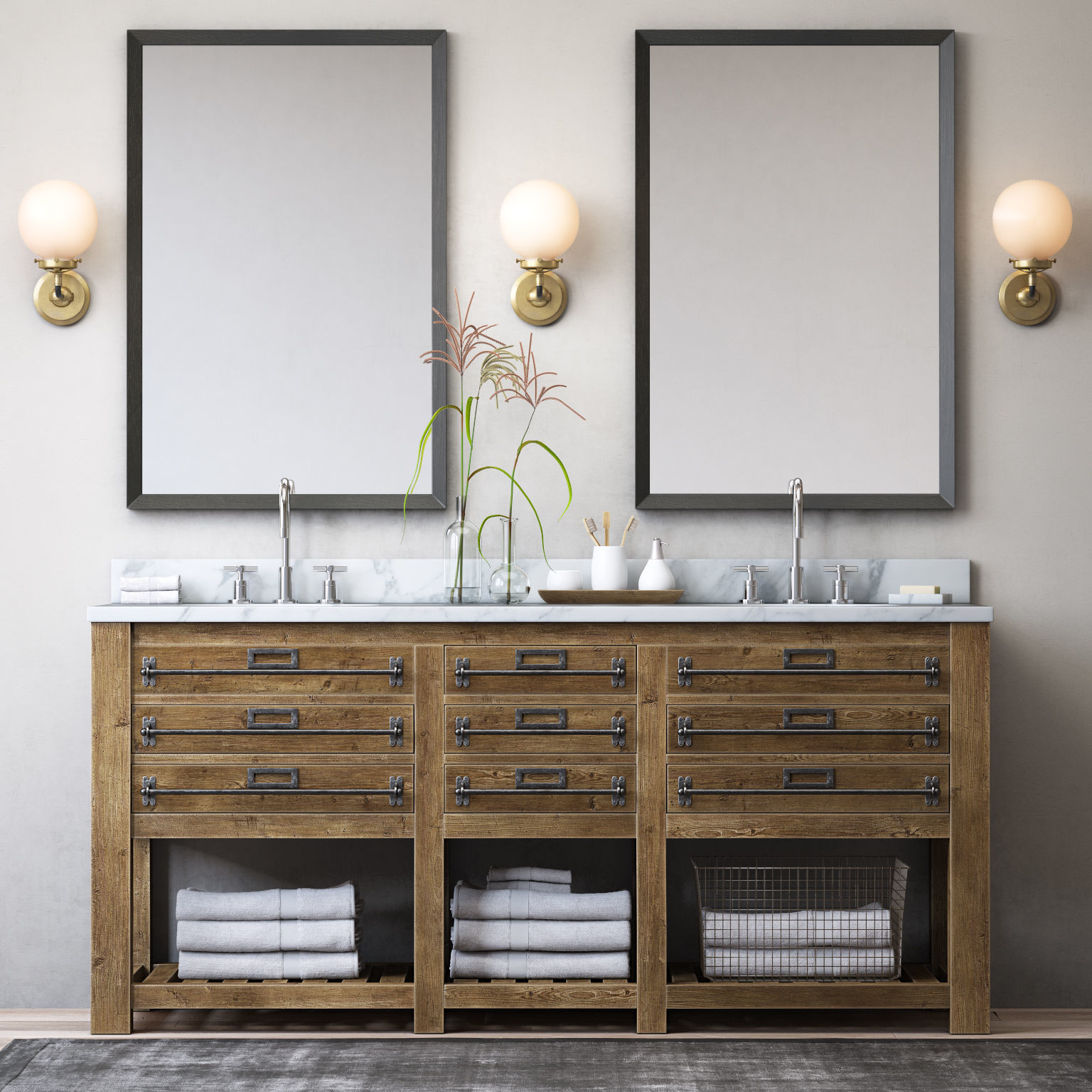 RH MERCANTILE DOUBLE VANITY SINK 3D model_2
