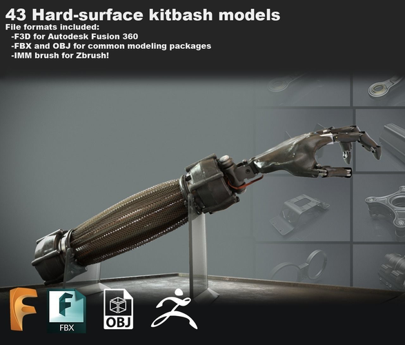 Free Sci-fi kitbash set for Fusion 360 - Zbrush - FBX and OBJ  Free 3D model