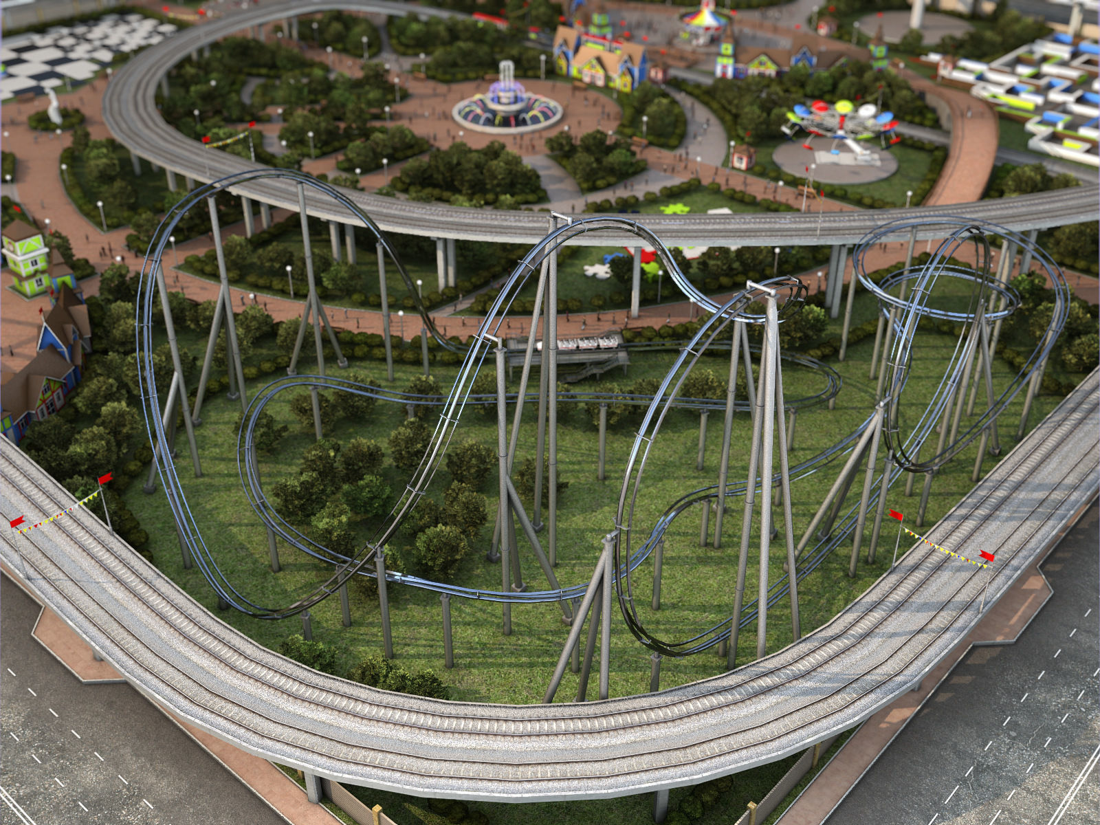 Amusement Park Low-poly 3D model_1