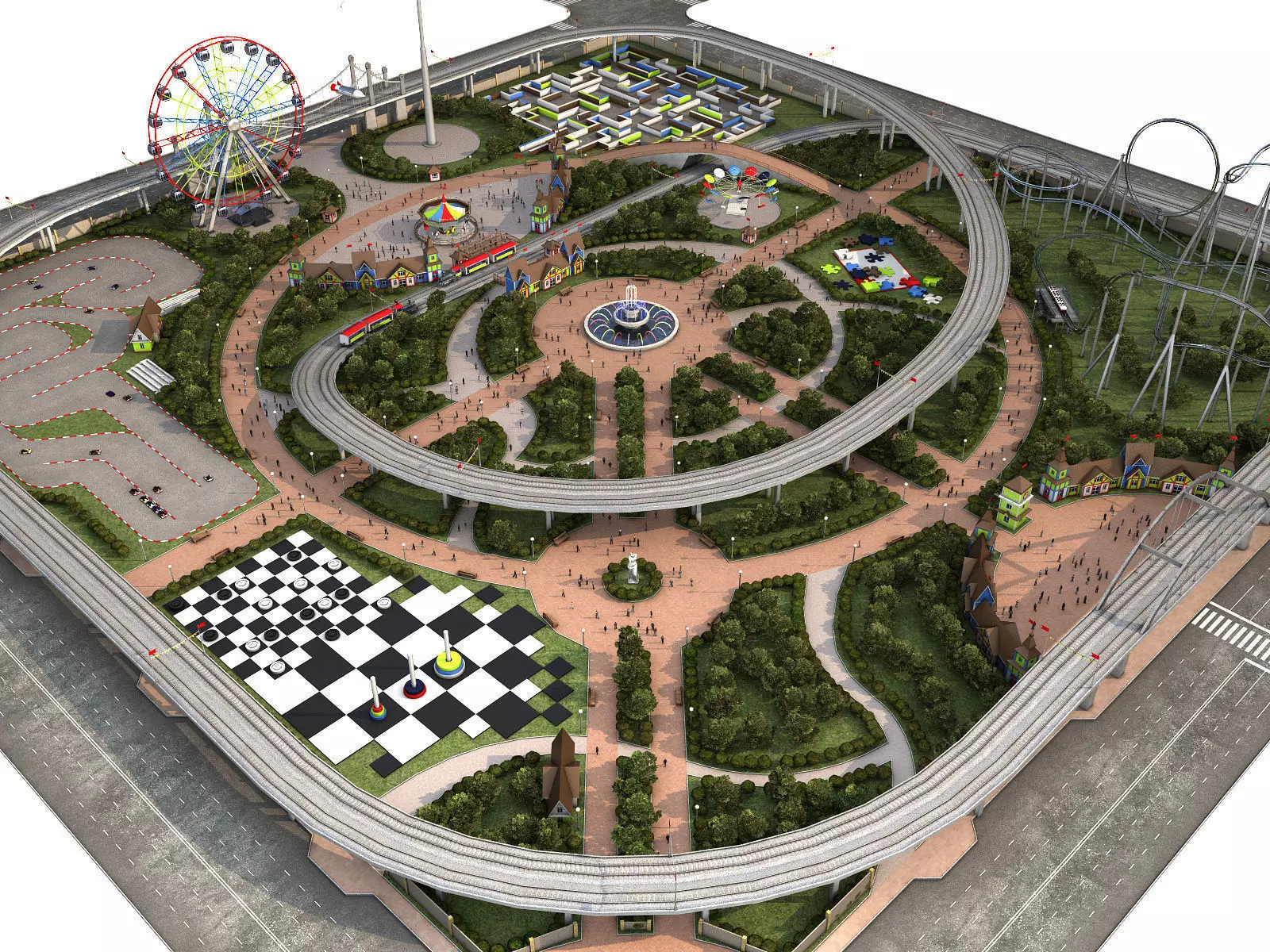 Amusement Park Low-poly 3D model_0