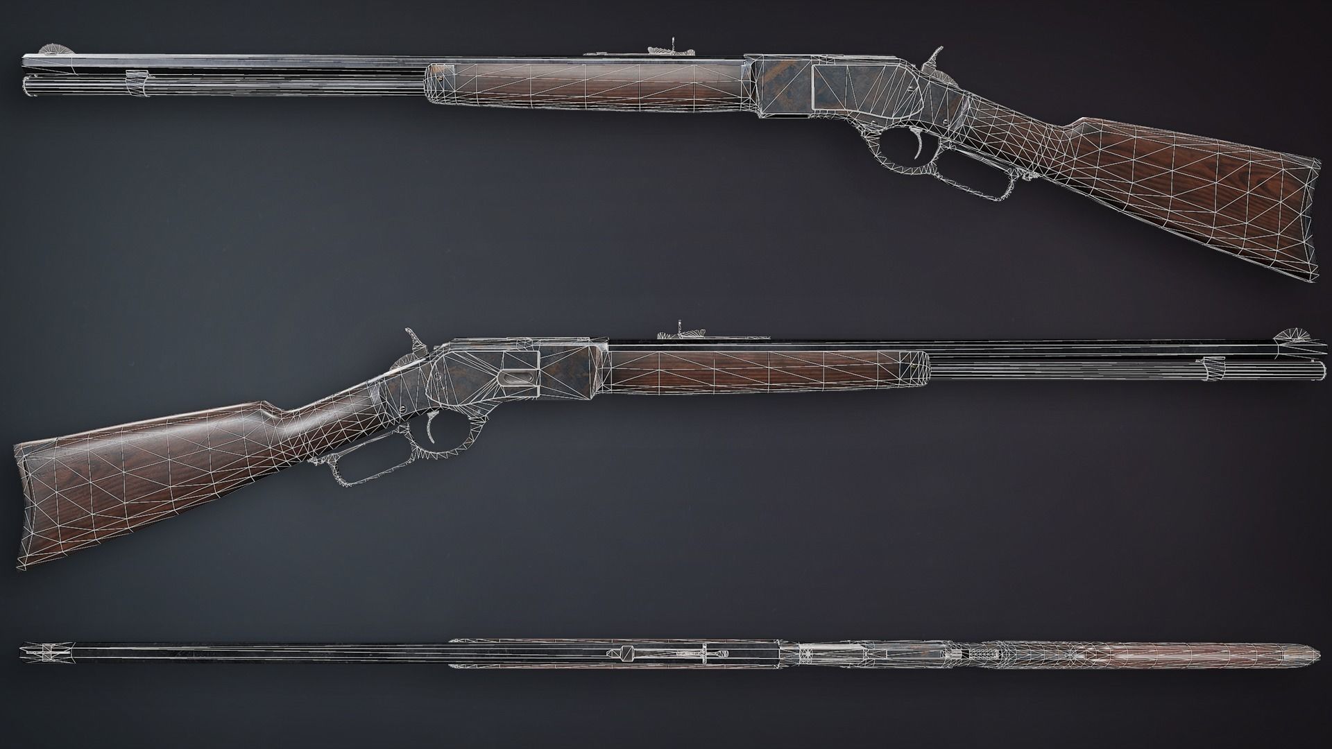 Lowpoly PBR Winchester 1873 Low-poly 3D model_14