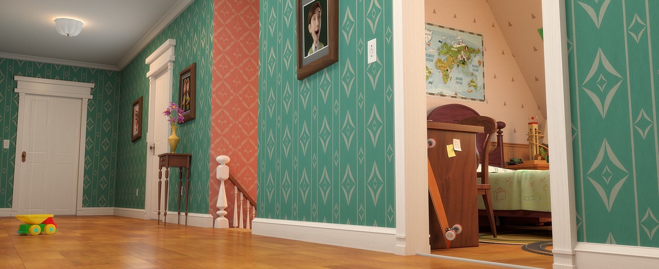 Cartoon Room Corridor 3D model_9
