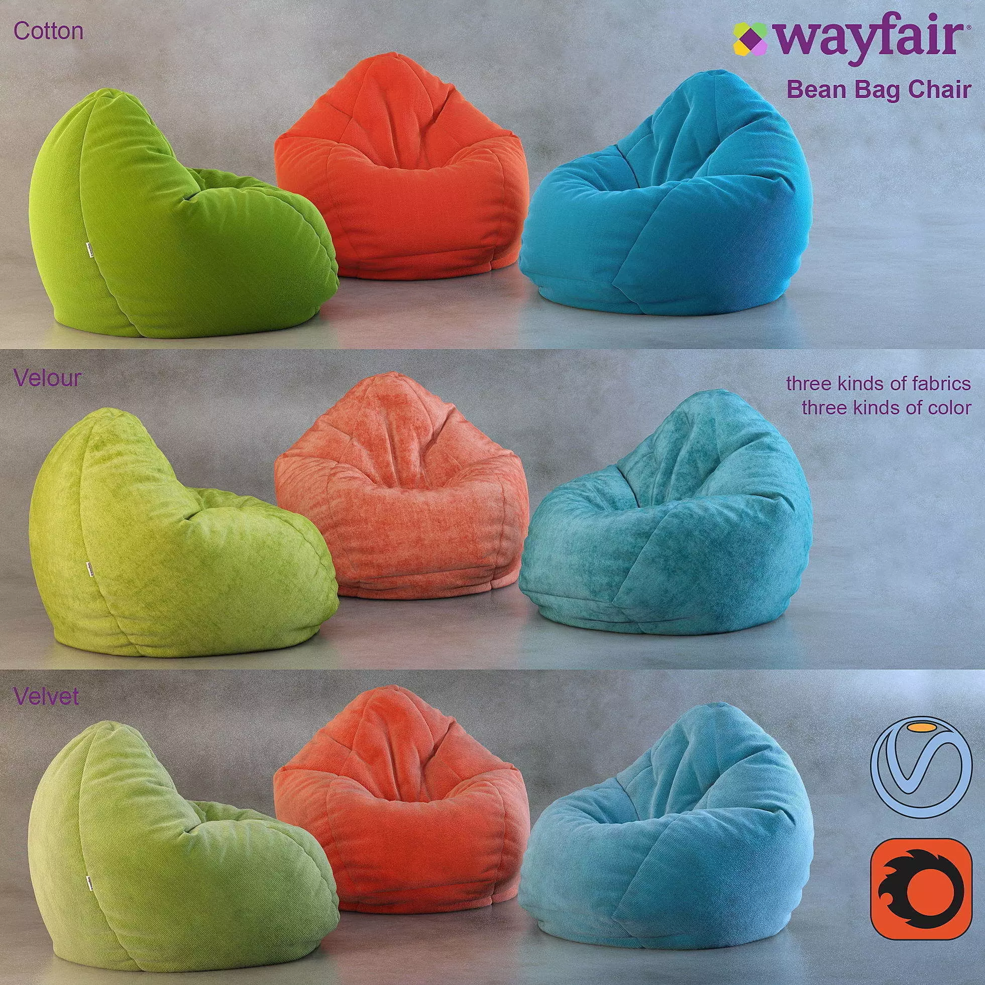 Bean Bag chair Wayfair 3D model_0