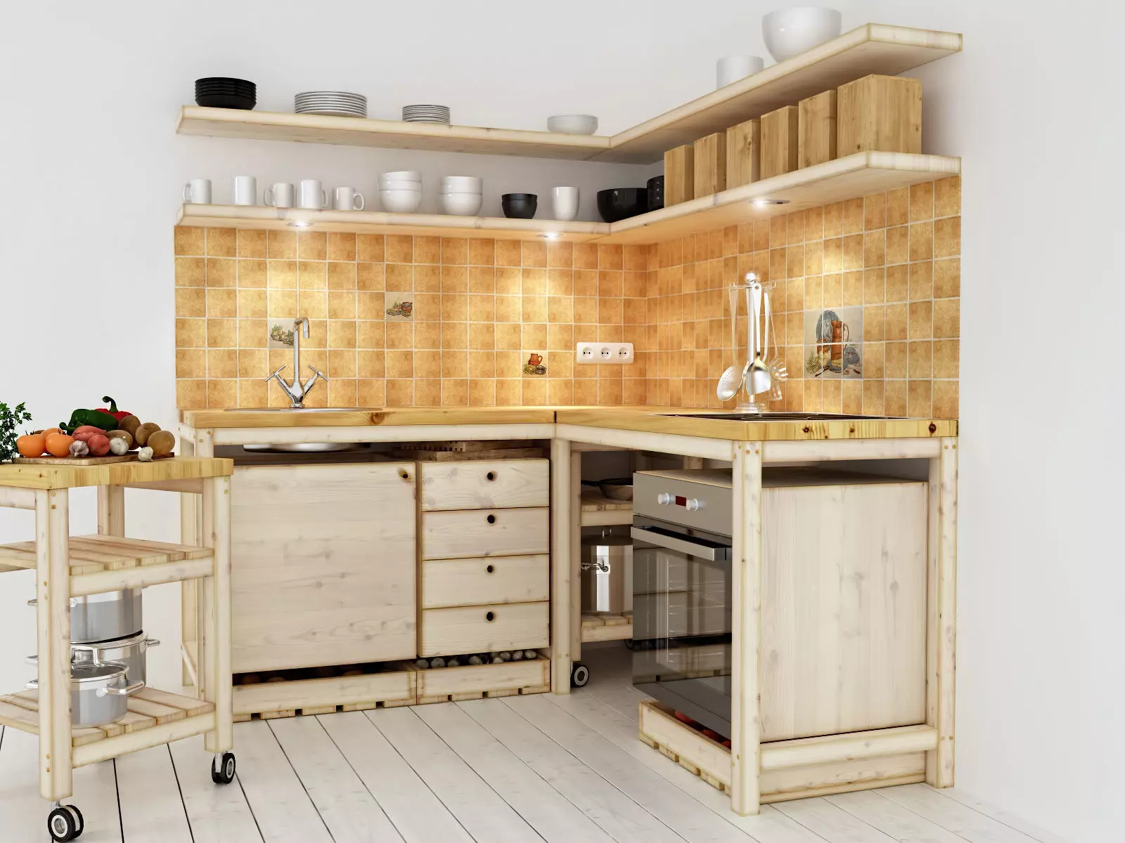White kitchen handmade 3D model