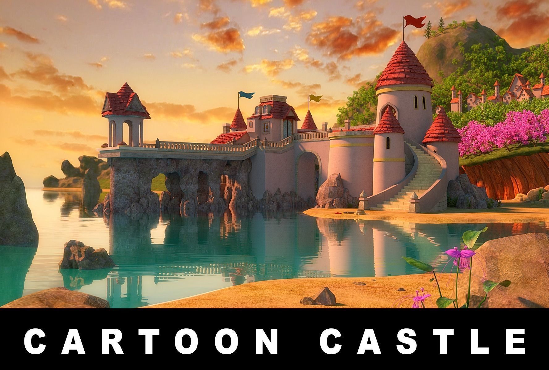 Cartoon Castle Scene 3D model_0