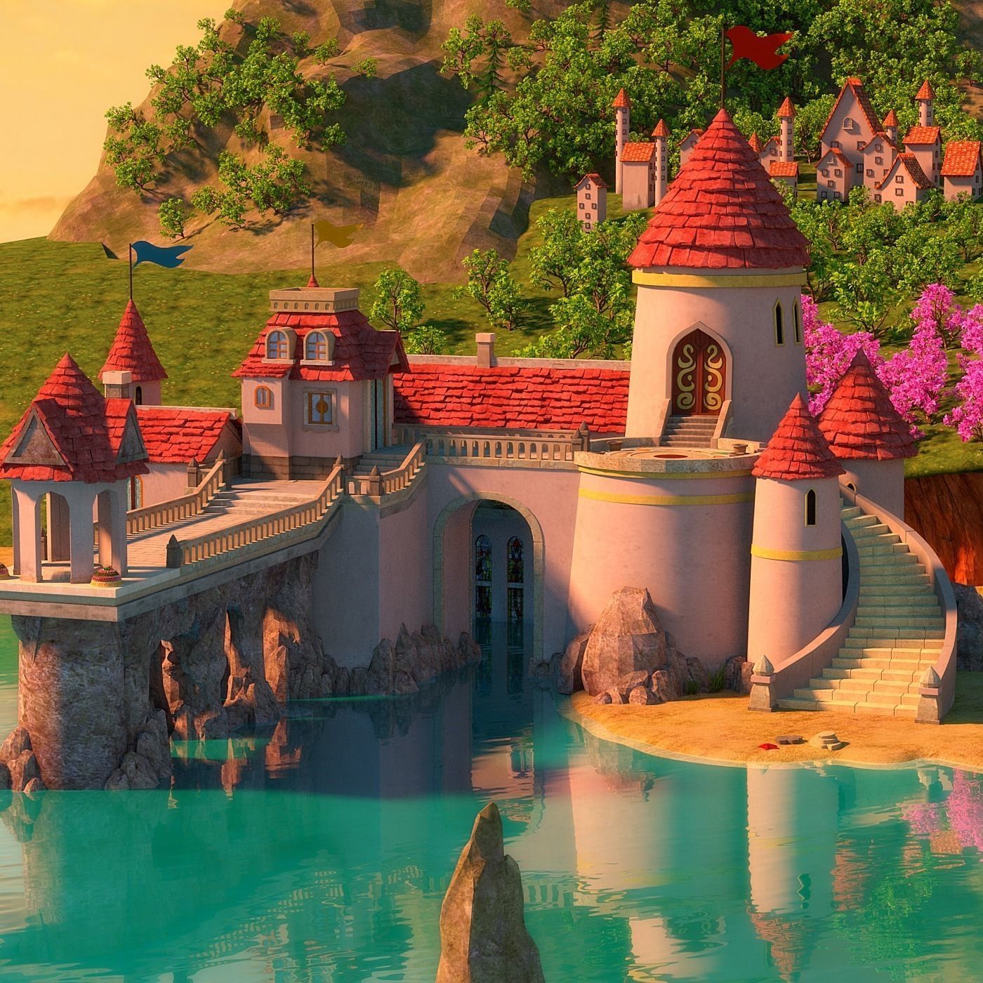 Cartoon Castle Scene 3D model_1