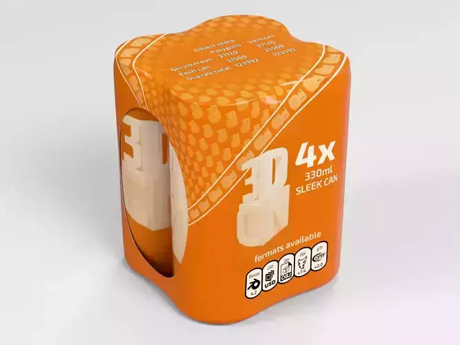 4 Shrinkwrapped 330ml Sleek cans 3D model