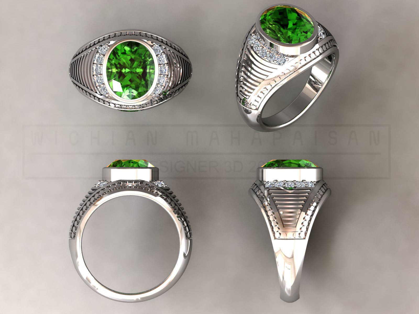 kengkod26v2 emerald and diamond ring 3D print model_8