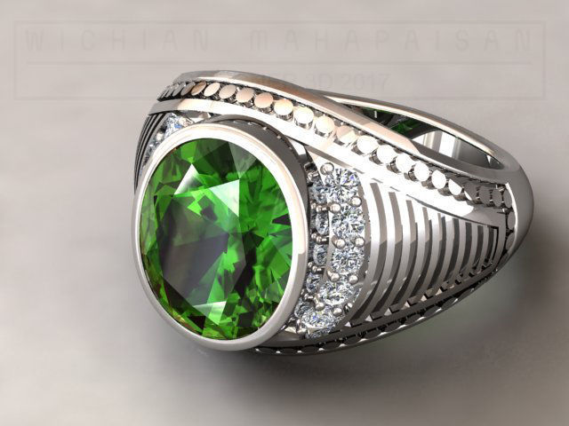 kengkod26v2 emerald and diamond ring 3D print model_2