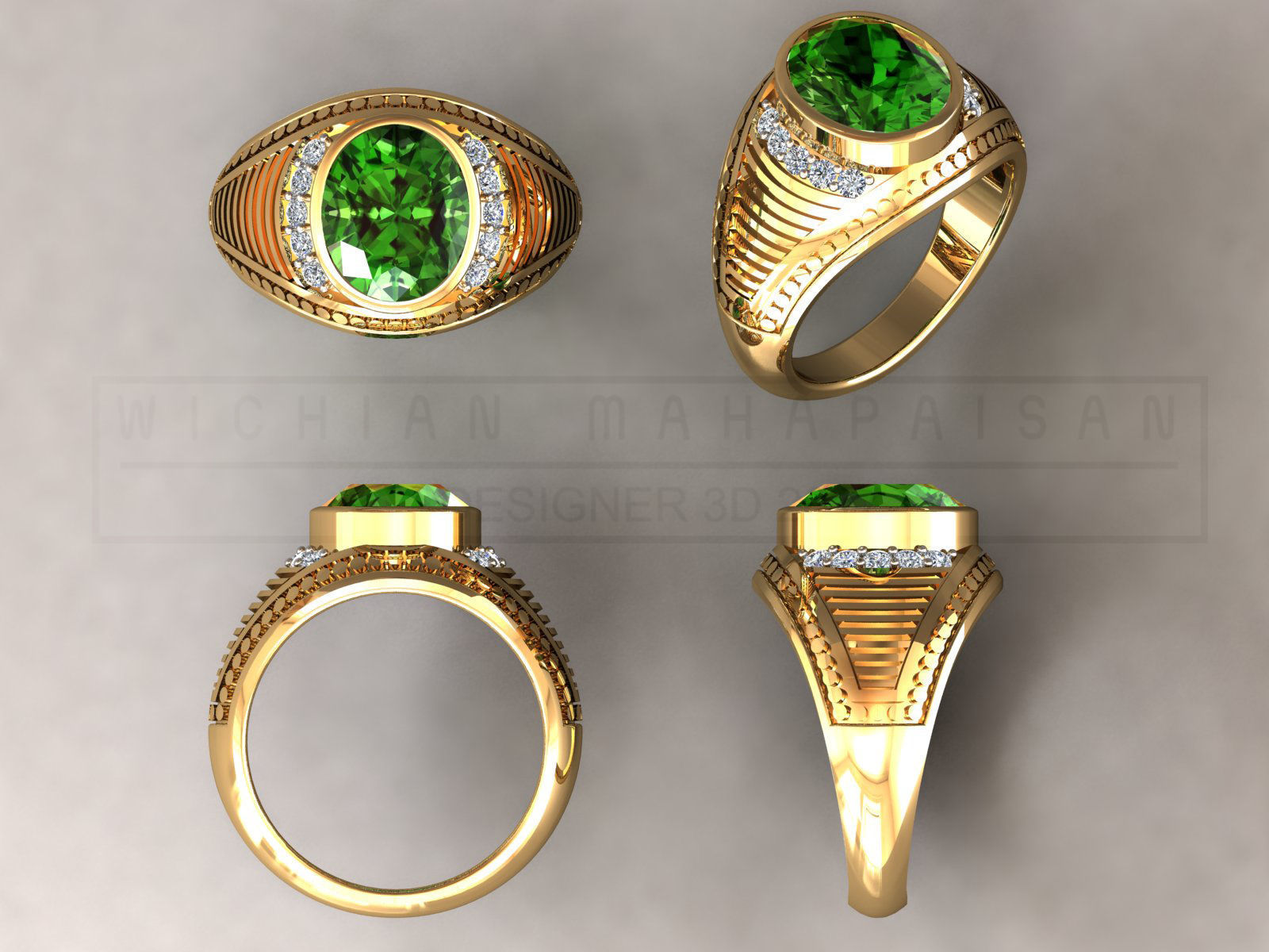 kengkod26v2 emerald and diamond ring 3D print model_9