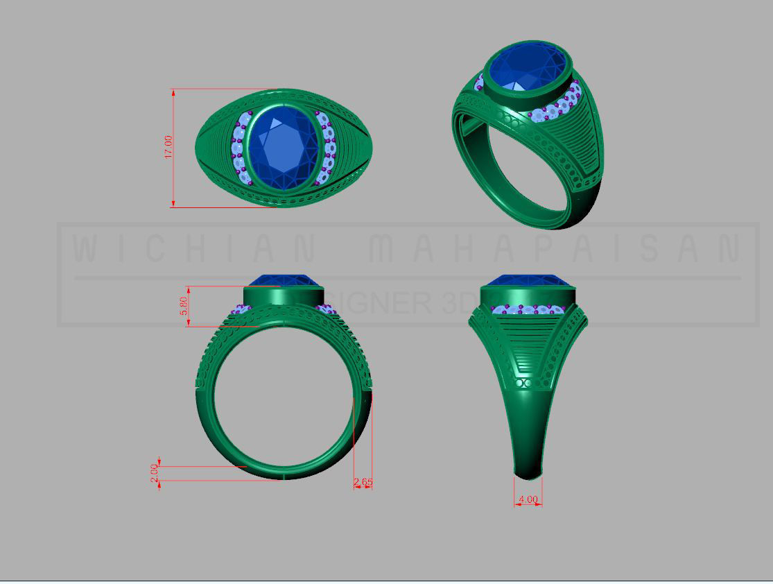 kengkod26v2 emerald and diamond ring 3D print model_10