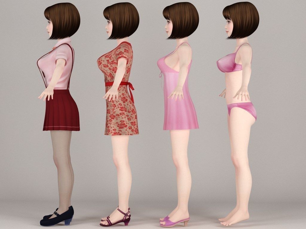 T pose nonrigged model of Fumika with various outfit 3D model_4