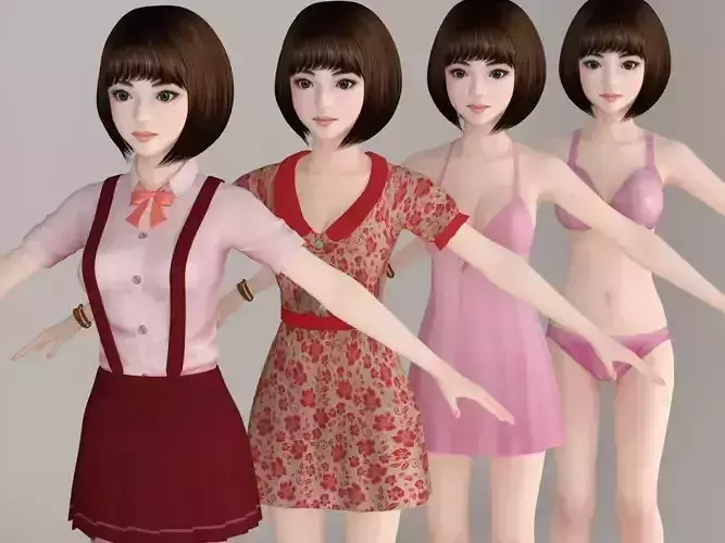  T pose nonrigged model of Fumika with various outfit 