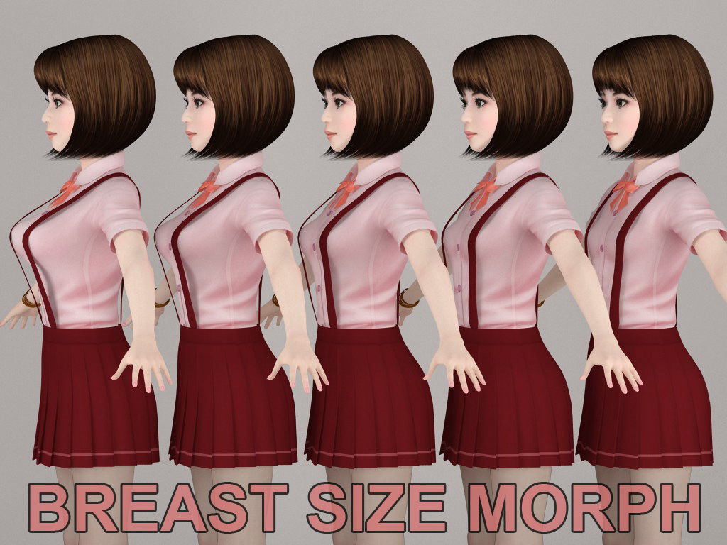 T pose rigged model of Fumika with various outfit 3D model_9