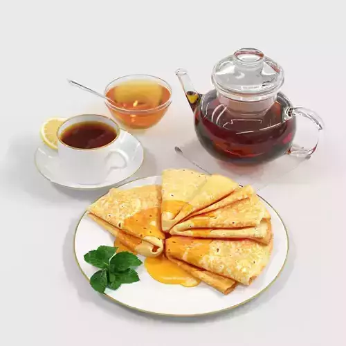 Still life Pancakes with Honey 3D model