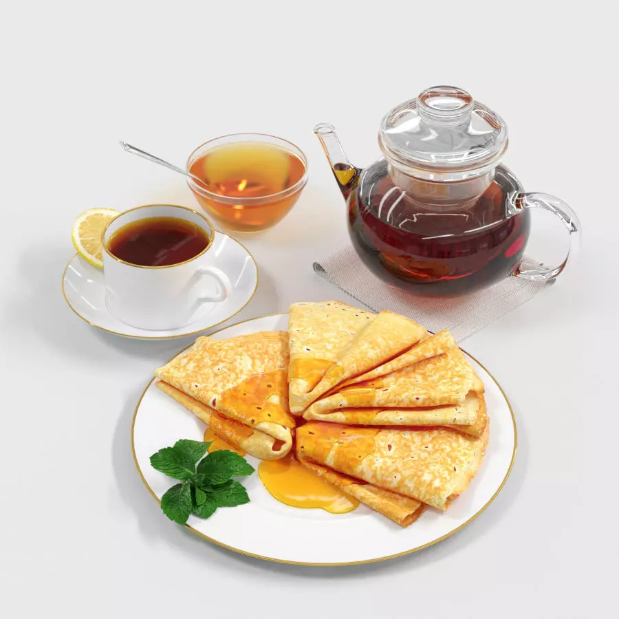Still life Pancakes with Honey 3D model_0