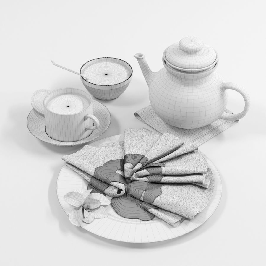 Still life Pancakes with Honey 3D model_2