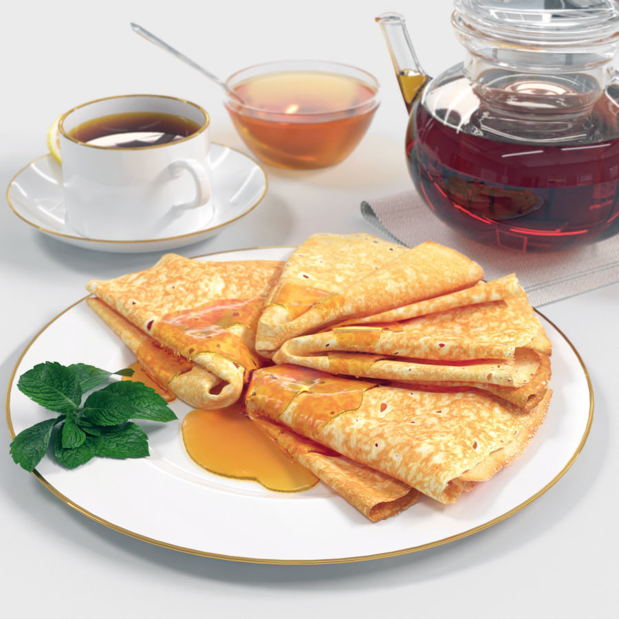Still life Pancakes with Honey 3D model_1