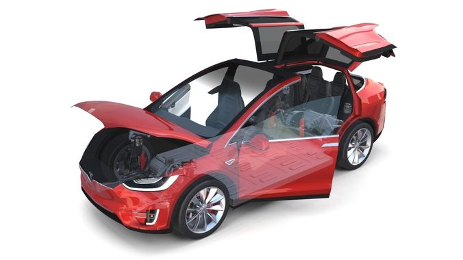 Tesla Model X Red with interior and chassis 3D model