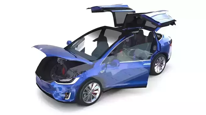 Tesla Model X Blue with interior and chassis 3D model