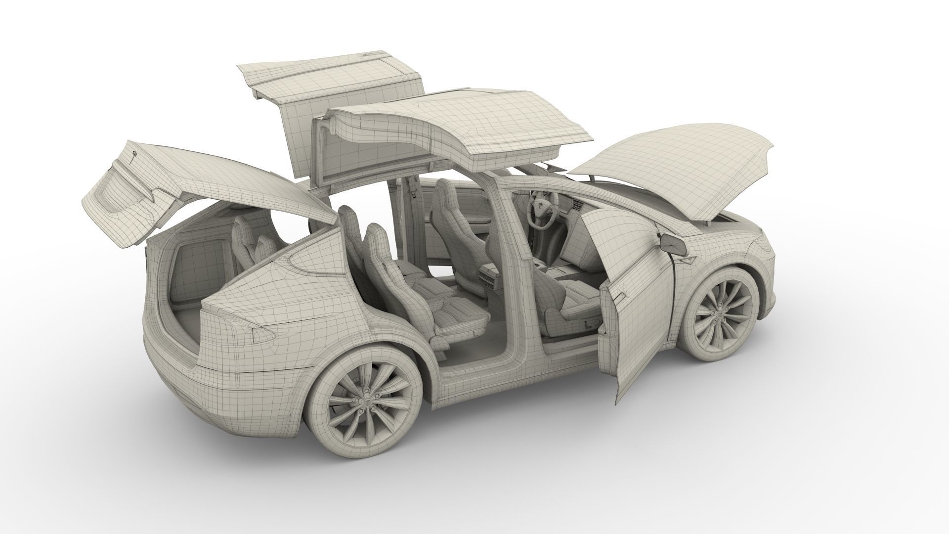 Tesla Model X Red with interior 3D model_48