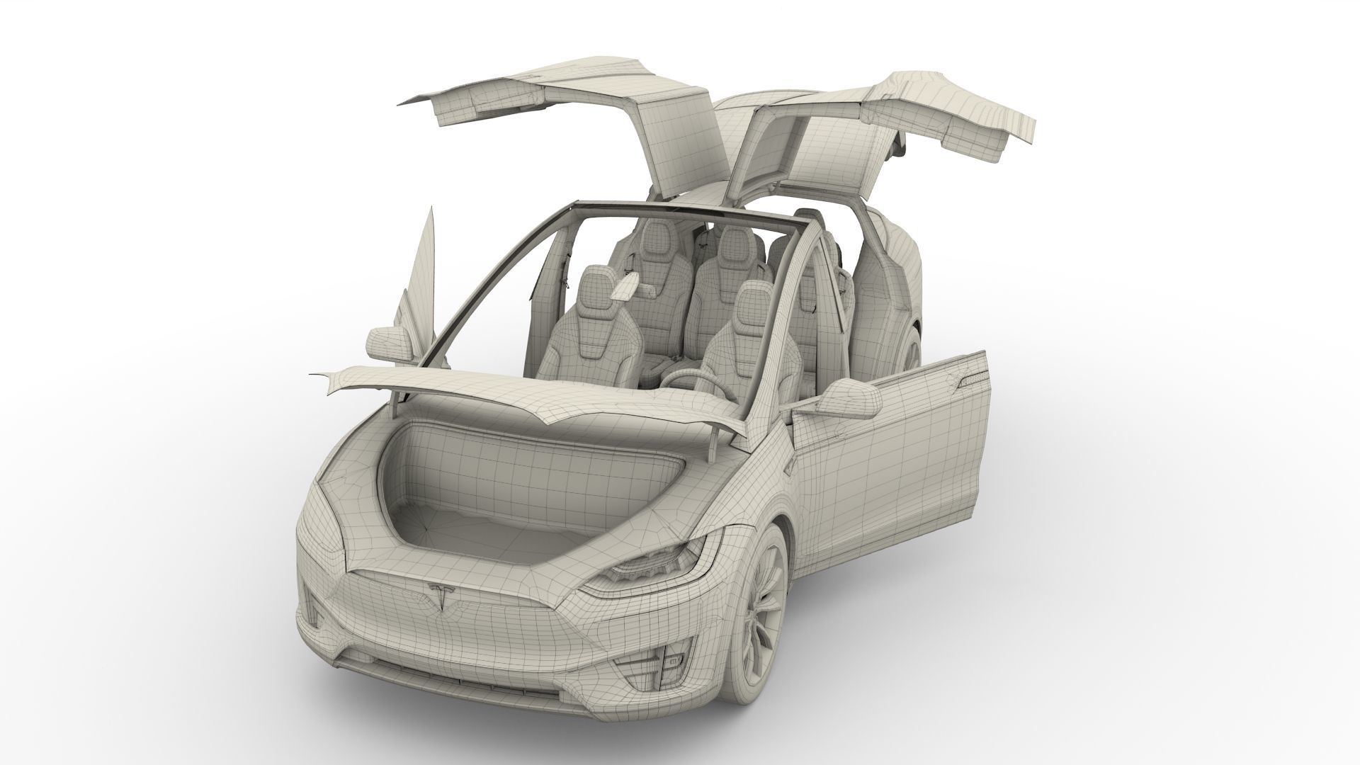 Tesla Model X Red with interior 3D model_45