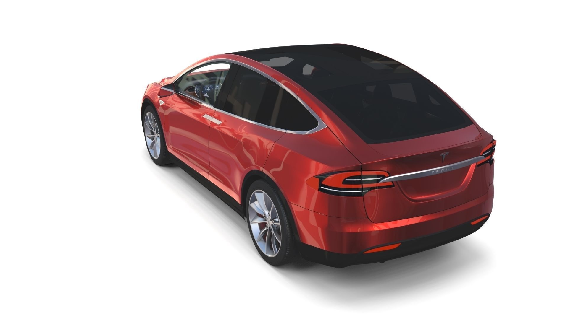 Tesla Model X Red with interior 3D model_2
