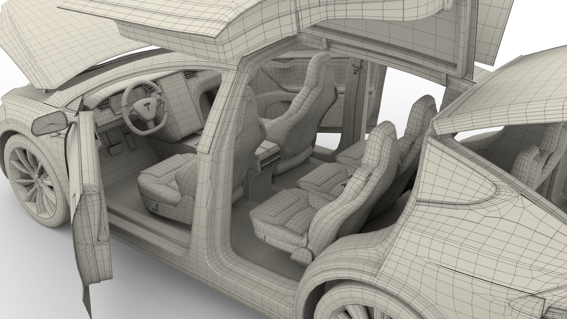 Tesla Model X Blue with interior 3D model_60