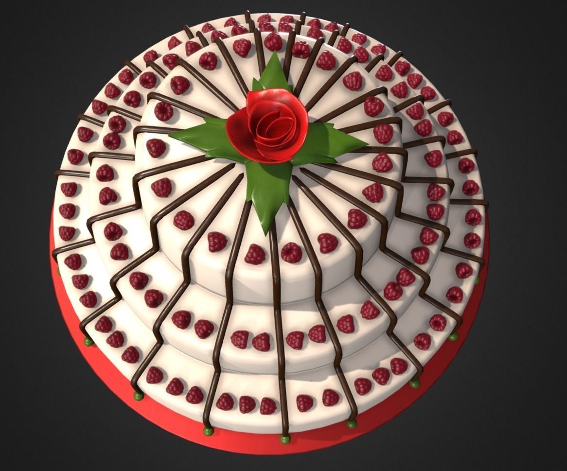 Delicious Raspberry Cake Low-poly 3D model_1