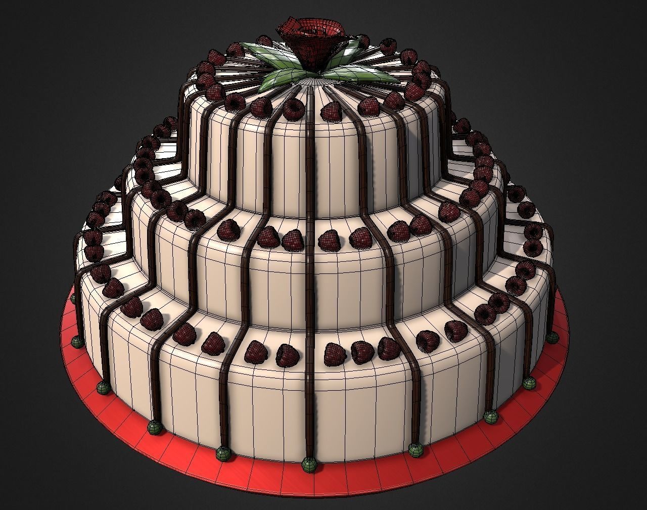Delicious Raspberry Cake Low-poly 3D model_2