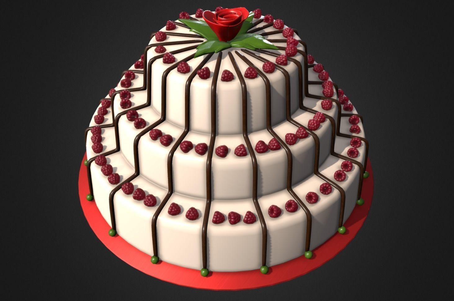 Delicious Raspberry Cake Low-poly 3D model_0