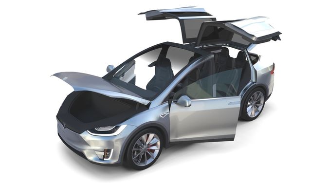 Tesla Model X Silver with interior 3D model