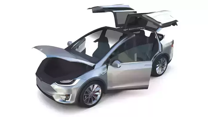 Tesla Model X Silver with interior 3D model
