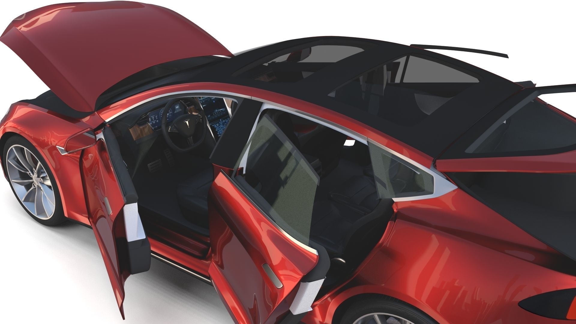 Tesla Model S 2016 Red with interior and chassis 3D model_18