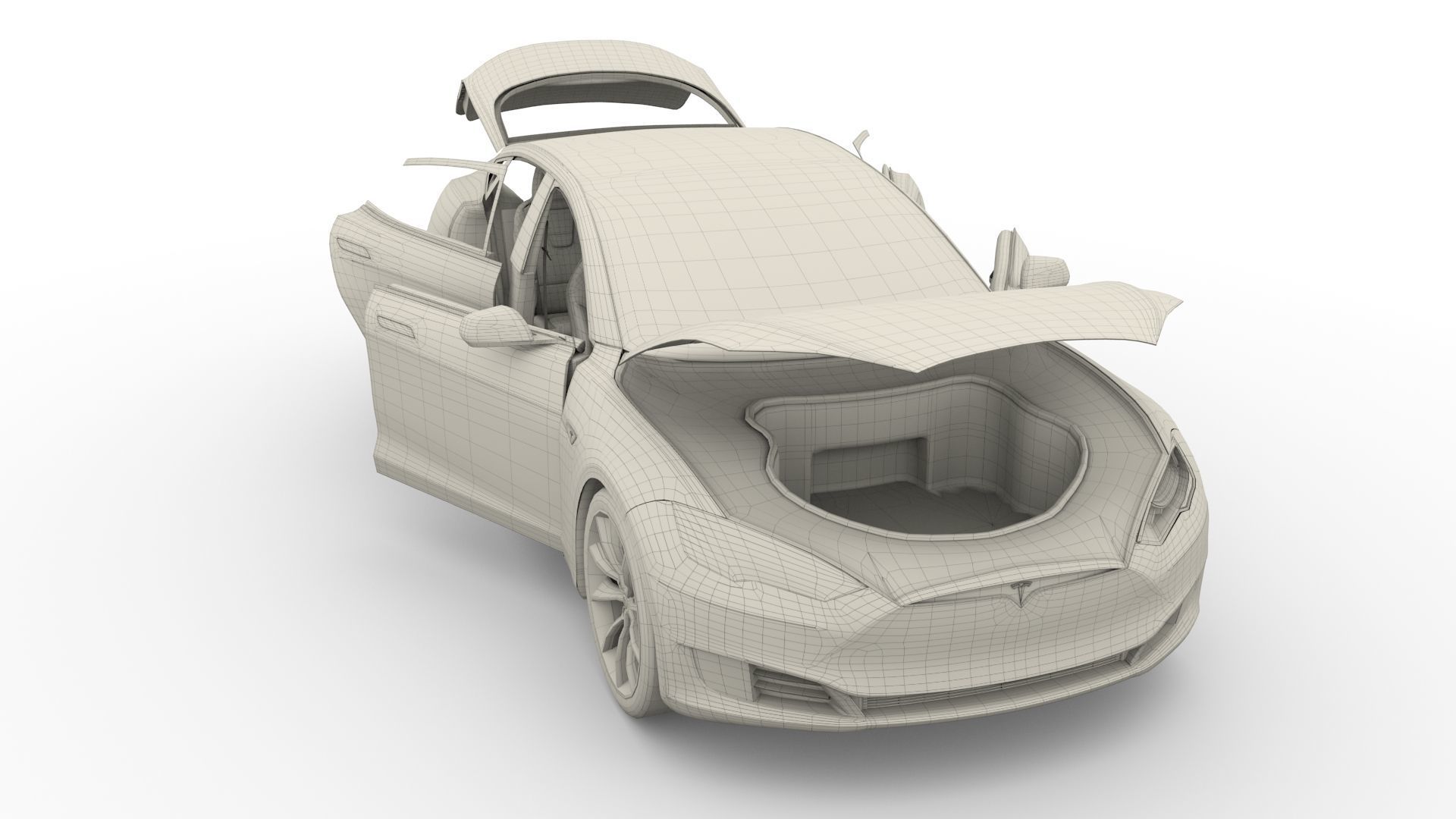 Tesla Model S 2016 Red with interior and chassis 3D model_45