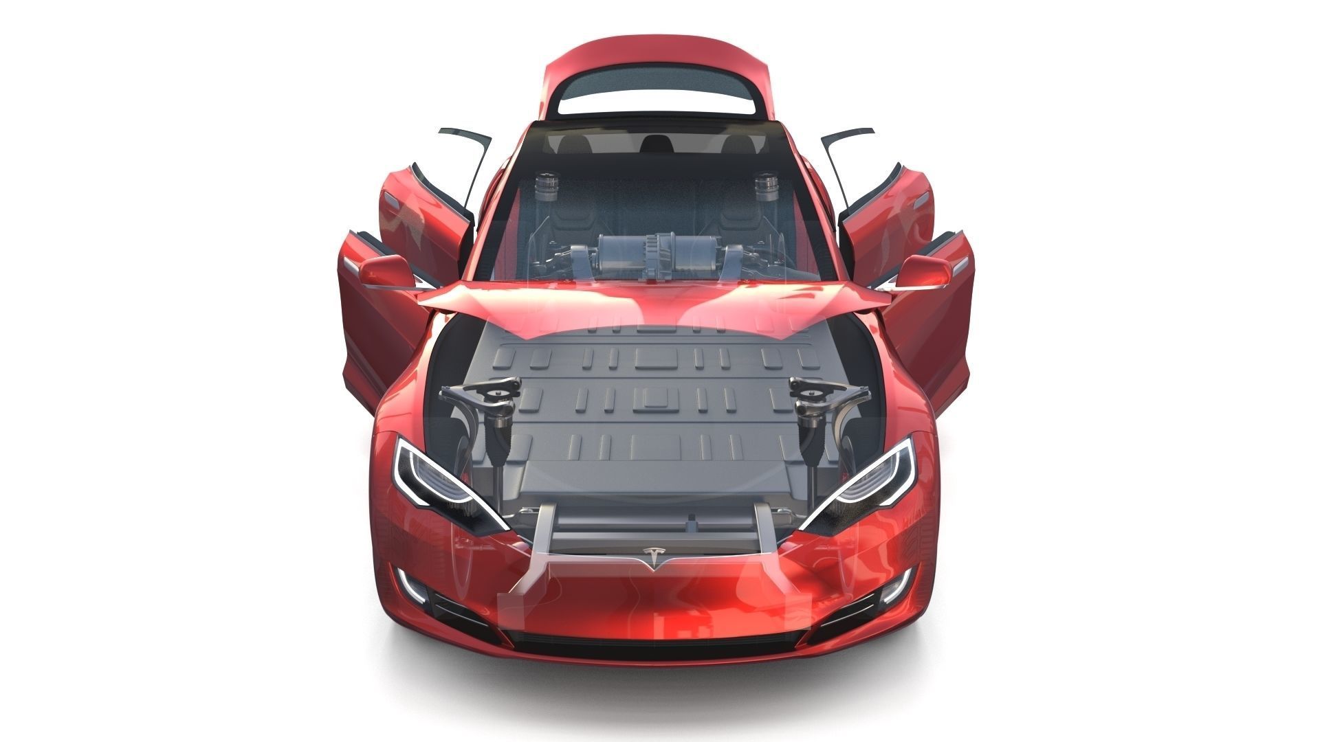 Tesla Model S 2016 Red with interior and chassis 3D model_27