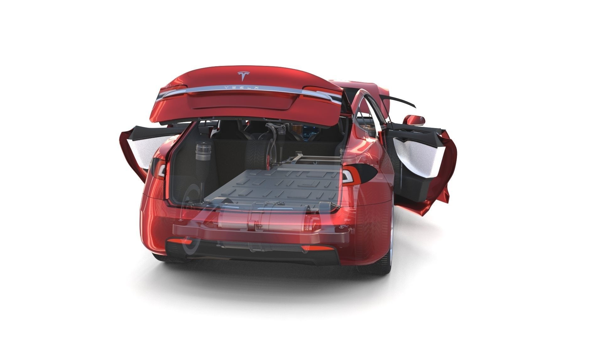 Tesla Model S 2016 Red with interior and chassis 3D model_22