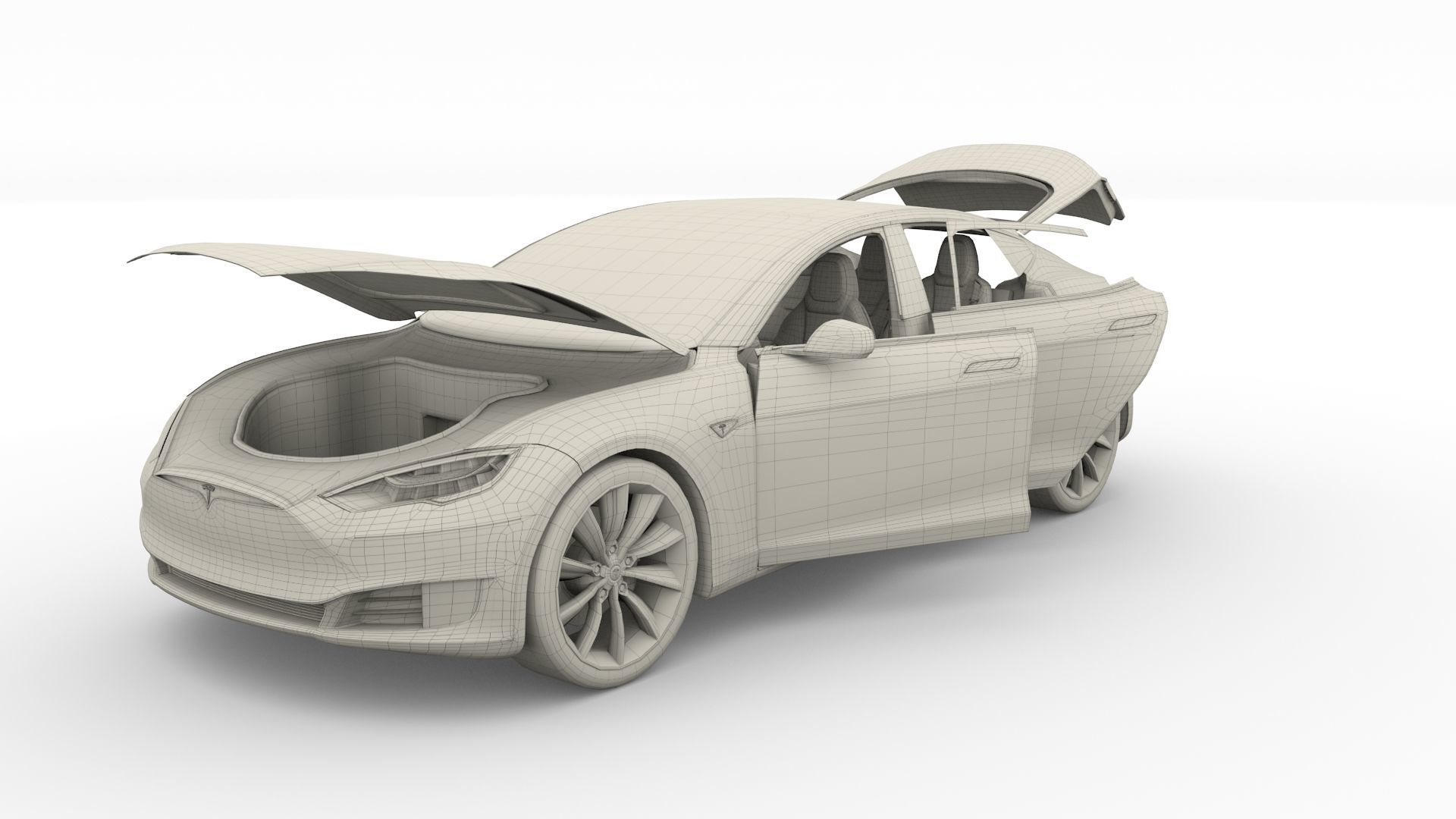 Tesla Model S 2016 Red with interior and chassis 3D model_34
