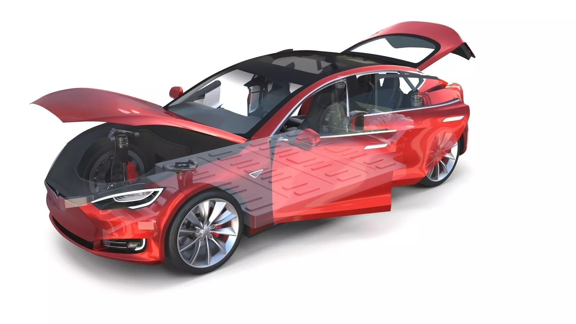 Tesla Model S 2016 Red with interior and chassis 3D model_0
