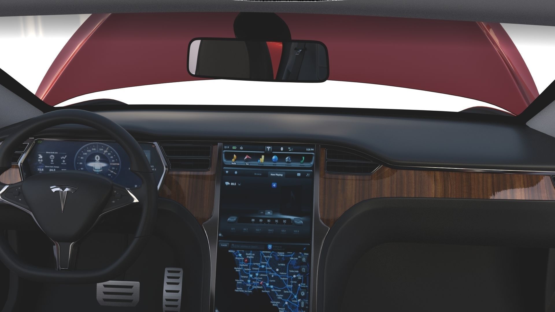 Tesla Model S 2016 Red with interior and chassis 3D model_24