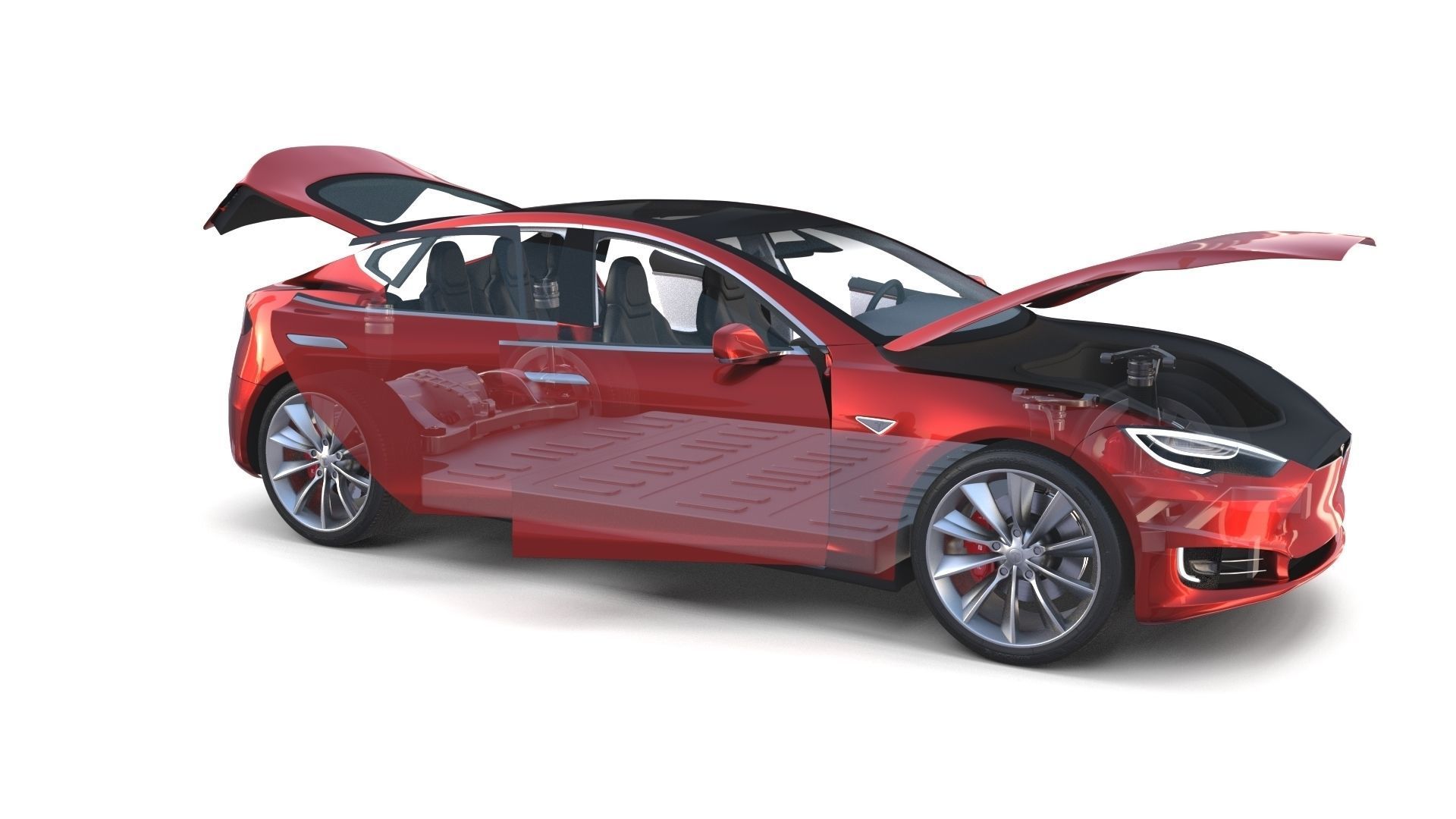 Tesla Model S 2016 Red with interior and chassis 3D model_26