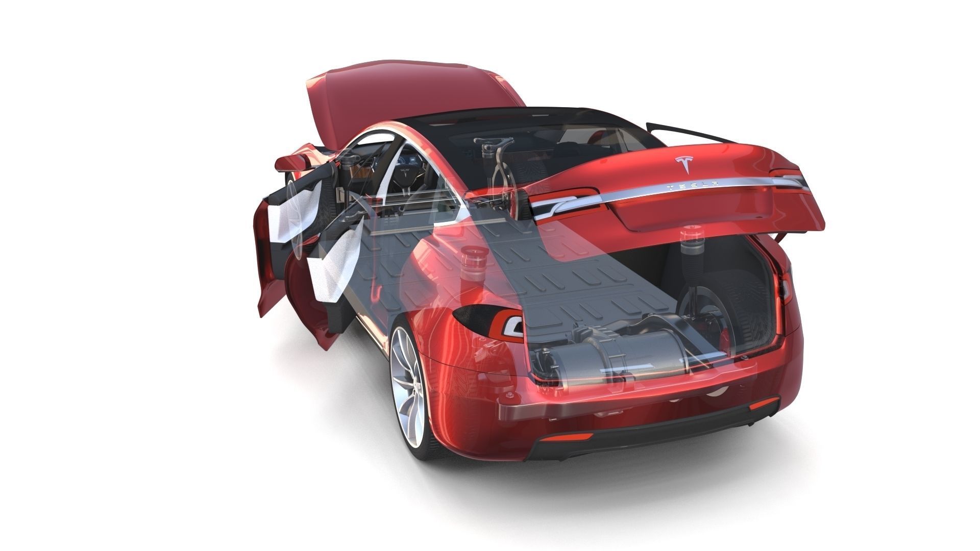 Tesla Model S 2016 Red with interior and chassis 3D model_28