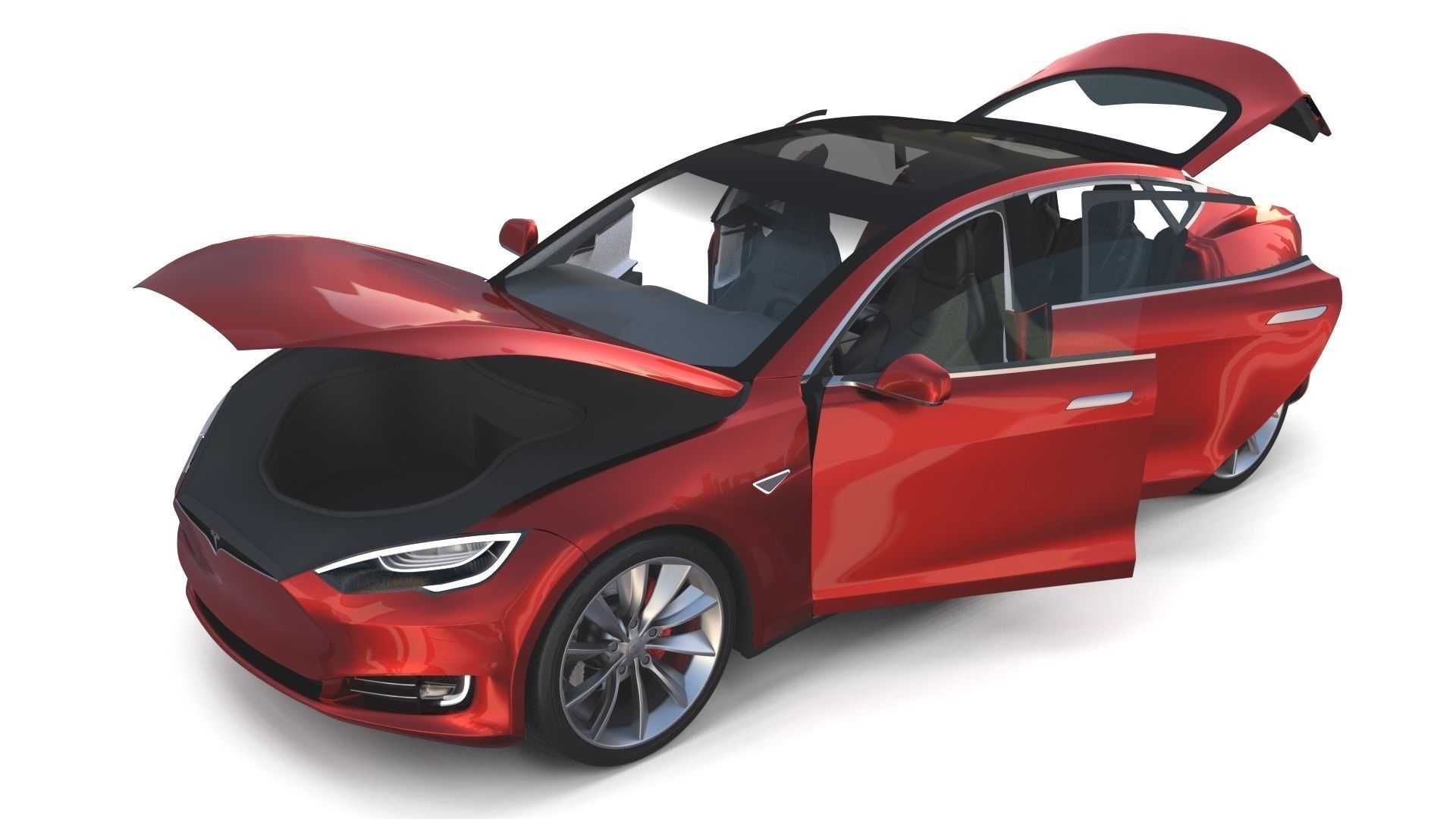Tesla Model S 2016 Red with interior and chassis 3D model_12