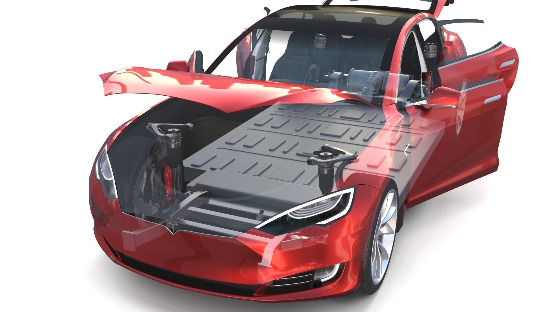 Tesla Model S 2016 Red with interior and chassis 3D model_31