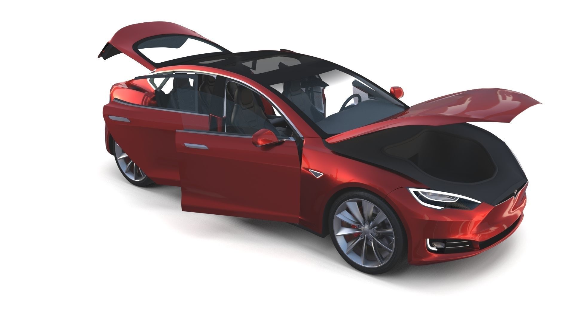 Tesla Model S 2016 Red with interior and chassis 3D model_11